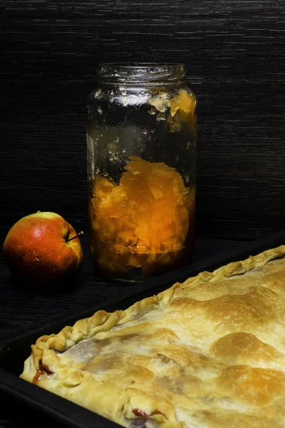 Tarte Aux Pommes Traditionnelle Maison Avec Confiture Pommes Gâteau Frais — Photo