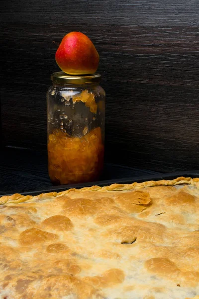 Tarte Aux Pommes Traditionnelle Maison Avec Confiture Pommes Gâteau Frais — Photo