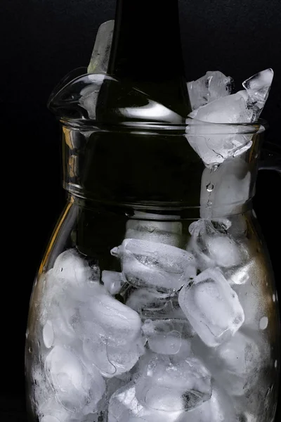 Champagne White Wine Bottle Cold Ice Decanter Isolated Black Background — Stock Photo, Image