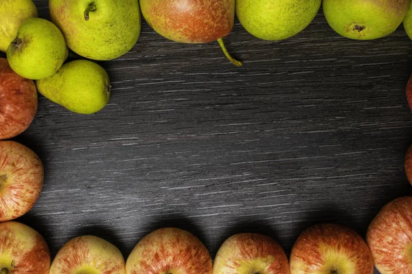Fruta Fresca Sobre Fondo Oscuro Manzana Pera Como Ingredientes Para — Foto de Stock