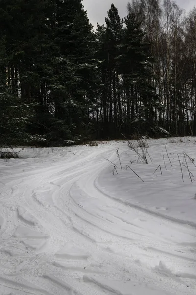 Winter Road Tepat Setelah Salju Turun Indah Lanskap Musim Dingin — Foto Stok Gratis