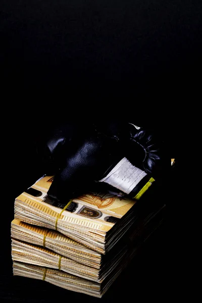 Black Boxing Gloves Money Concept Bribery Dishonesty Sport Greed Isolated — Stock Photo, Image