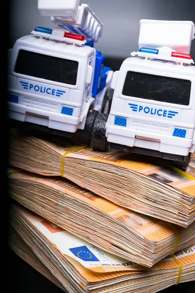 Politie Corruptie Geld Politieauto Euro Crisis Het Concept Van Geld — Stockfoto