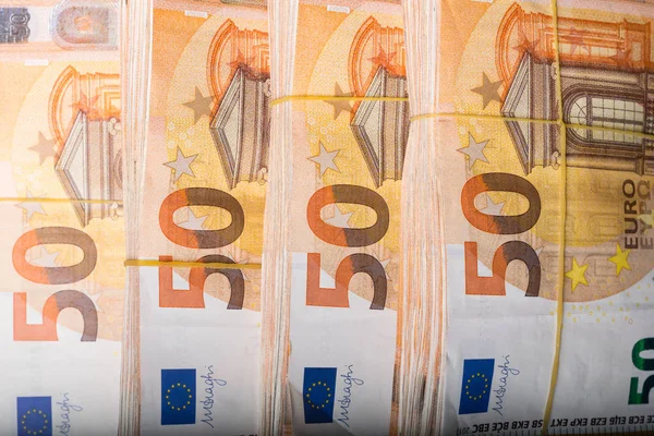 Halom Valódi Euro Notes Euro Bankjegyek Gumiszalag Háttér Területen Körülbelül — Stock Fotó