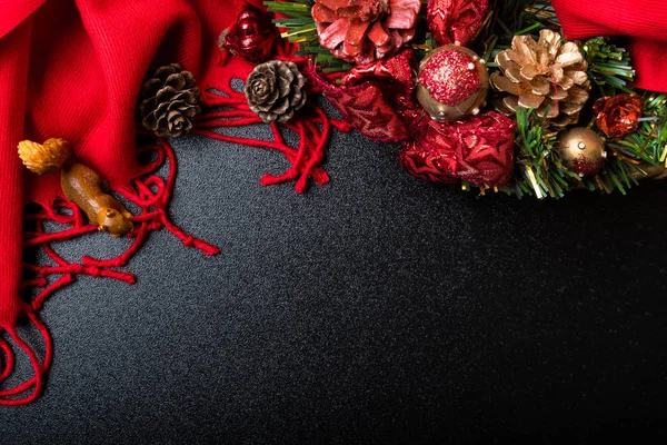 Merry Christmas Kerstkaart Met Frame Versierd Met Rode Sjaal Krans — Stockfoto