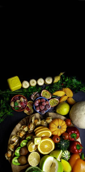 Vitamina Frutta Verdura Prodotti Naturali Ricchi Vitamina Come Arance Limoni — Foto Stock