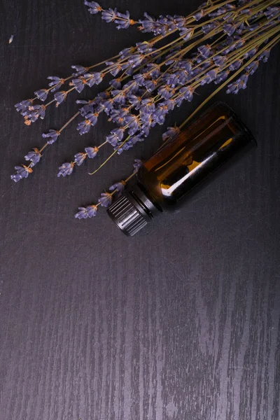 Still Life Health Beauty Spa Concept Dry Lavender Oil Wooden — Stock Photo, Image