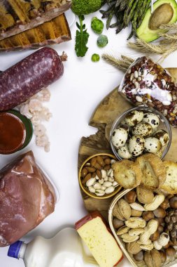 sağlıklı beslenme ve diyet kavramı - doğal zengin beyaz izole protein yiyecek alanı Kopyala