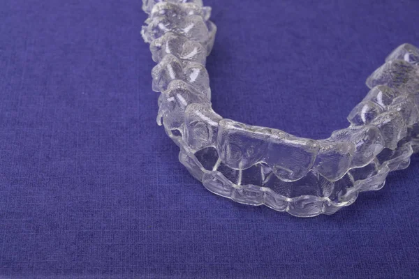 Invisible Dental Teeth Brackets Tooth Aligners Plastic Braces Dentistryon Blue — Stock Photo, Image