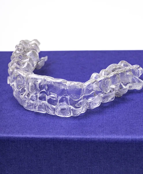 Braces Aligner Way Have Beautiful Smile White Teeth Blue Stand — Stock Photo, Image