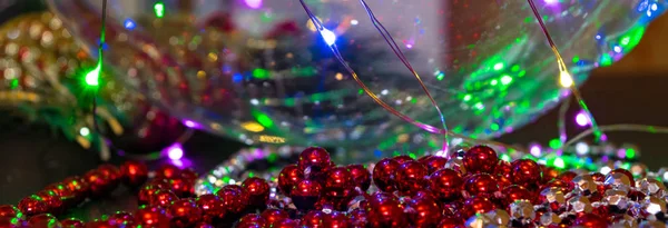 Red Glitter Vintage Lights Background Defocused Christmas New Year Card — Stock Photo, Image