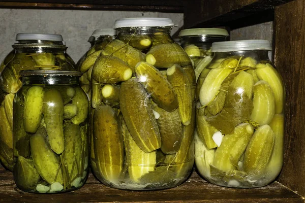 Glass Jar Pickled Cucumbers — Stock Photo, Image