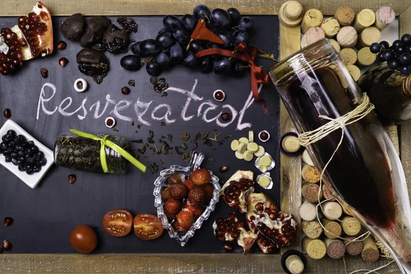 Antioxidantien Resveratrol Nahrung Wie Grüner Tee Trauben Blaubeeren Erdbeeren Pflaumen — Stockfoto