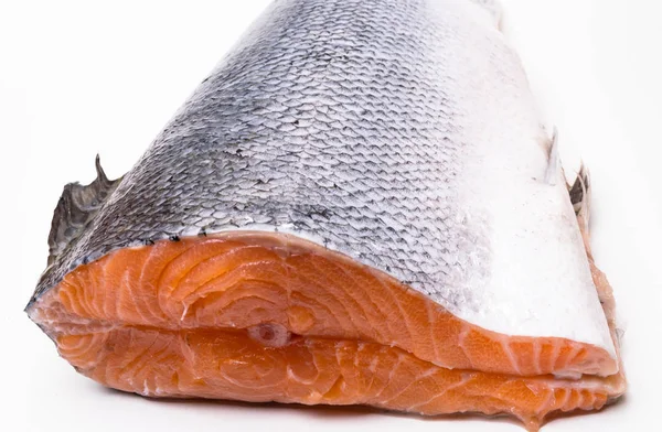 Salmon White Background Tail Omega Protein Rich Food — Stock Photo, Image