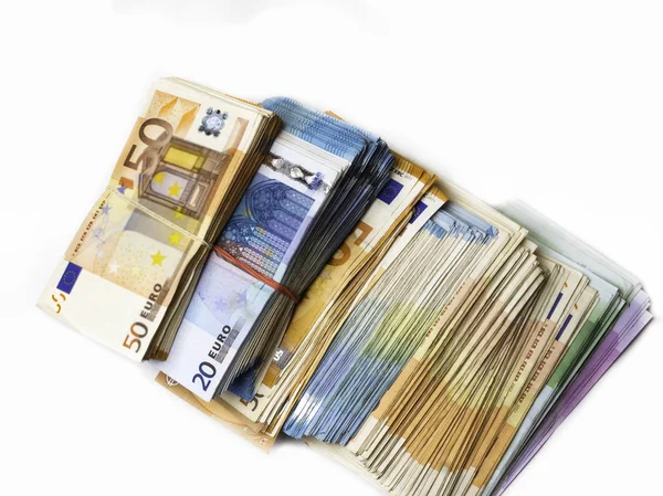 Stapel Van Eurobankbiljetten Wit Papier Financiële Valuta Concept — Stockfoto