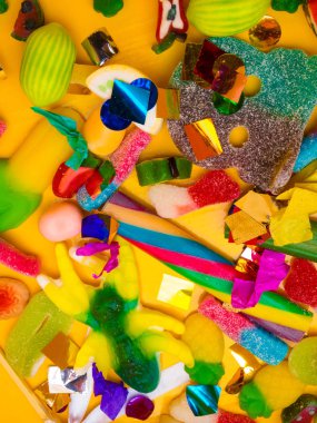 Çeşitli sakızlı şeker. Üstten görünüm. Şekerlemeler. seçici odak