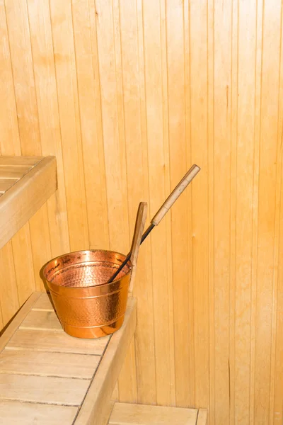 Fragment Interior Small Modern Russian Banya Some Bath Accessories Dipper — Stock Photo, Image