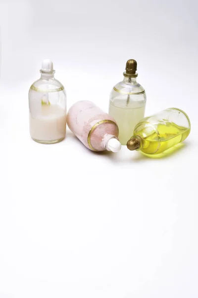 Skin Care Beauty Producto Aislado Blanco Aceites Nata Leche Suero — Foto de Stock