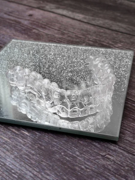 Inivisalign Braces Aligner Way Have Beautiful Smile White Teeth Glass — Stock Photo, Image