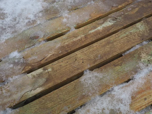 Struttura Legno Invernale Assi Legno Sotto Neve — Foto Stock