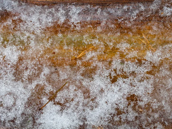 Tekstur Kayu Coklat Dengan Serpihan Salju Atasnya Latar Belakang Musim — Stok Foto