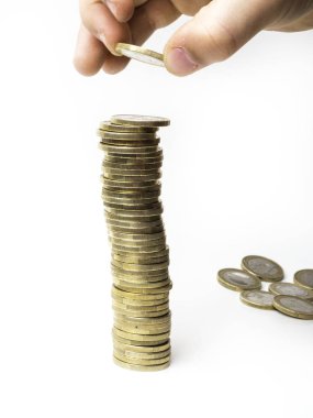 el paraları tutan ve sikke kule inşa