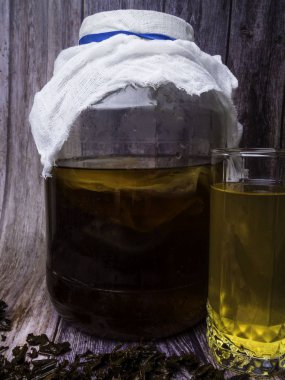 Kombucha superfood pro biyotik içecek arka plan