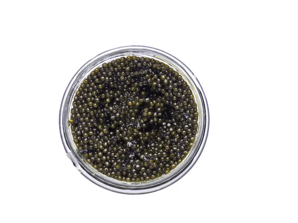 Caviar negro en un tazón pequeño sobre un fondo blanco . —  Fotos de Stock