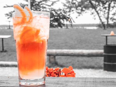 Buz, limon, portakal ile kırmızı coctail Cam