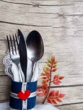 Çatal bıçak takımı, sonbahar arka plan, Sonbahar ruh hali, Cadılar Bayramı, Tatil kavramı ile Şükran sonbahar yer ayarı. En İyi Görüntü.