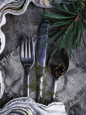 Noel sofrası kurulumu. Tatil arkaplanı