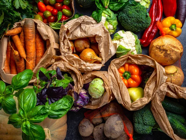 Hälsosam mat ren ätande urval av bio färgglada grönsaker. Ekologiska grönsaker, detox diet, närbild — Stockfoto