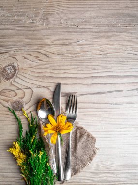 Noel sofrası kurulumu. Tatil geçmişi. Kopyalama alanı olan üst görünüm