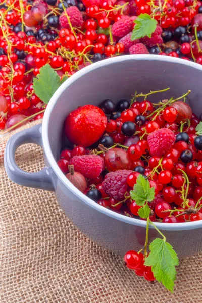 Gemischte Frische Verschiedene Beeren Einer Schüssel Bestehend Aus Rohen Erdbeeren — Stockfoto