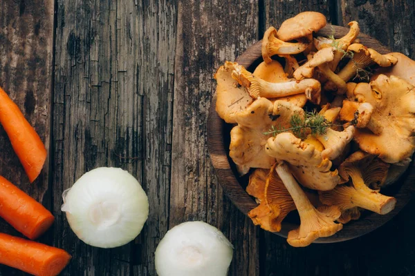 Vejetaryen mantar çorbası, kopyalama alanı, üst görünüm