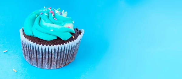 Frischer Hausgemachter Schokoladen Cupcake Mit Farbenfroher Dekoration Leckerer Und Lustiger — Stockfoto