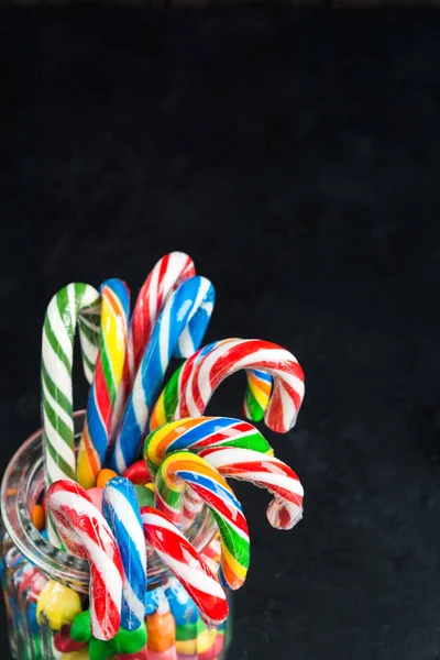 Different Candy Canes Jar Vertical Shot Copy Space — Stock Photo, Image