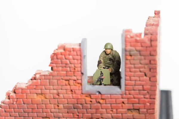 Part Diorama Brick Wall One Soviet Soldier Gun Scale Modeling — Stock Photo, Image