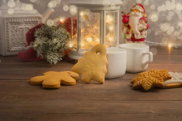 Cozy Winter Home Hot Drink Cookies Christmas Time Tea Garland — Stock Photo, Image