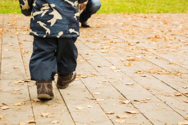 Küçük çocuk geri kopya alanı ile sonbahar park ahşap de yol Fother için gidiş