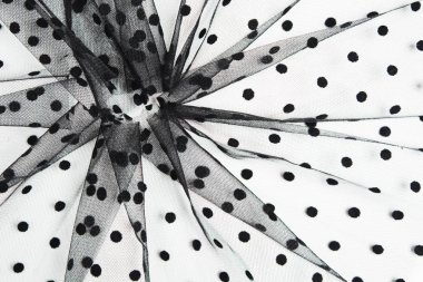 Siyah tül malzemenin beyaz arka planda siyah kafeslerle soyut Kumaş bileşimi. Dikiş konsepti