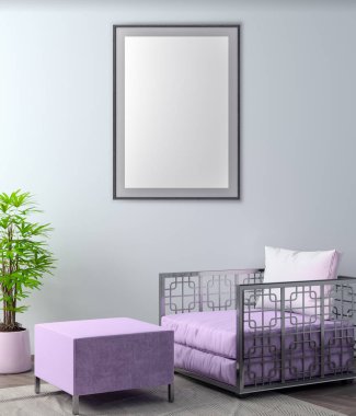 Poster çerçevesi hipster iç arka planda, 3d çizim kadar alay