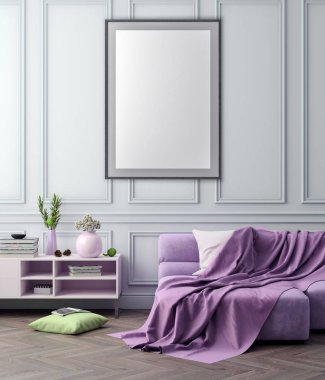 Poster çerçevesi iç arka plan ve klasik duvar, 3d çizim kadar alay