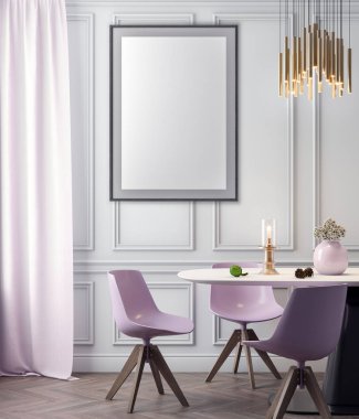 Poster çerçevesi iç arka plan ve klasik duvar, 3d çizim kadar alay