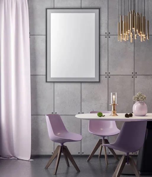 Poster çerçevesi hipster iç arka plan ve beton duvar, 3d çizim kadar alay