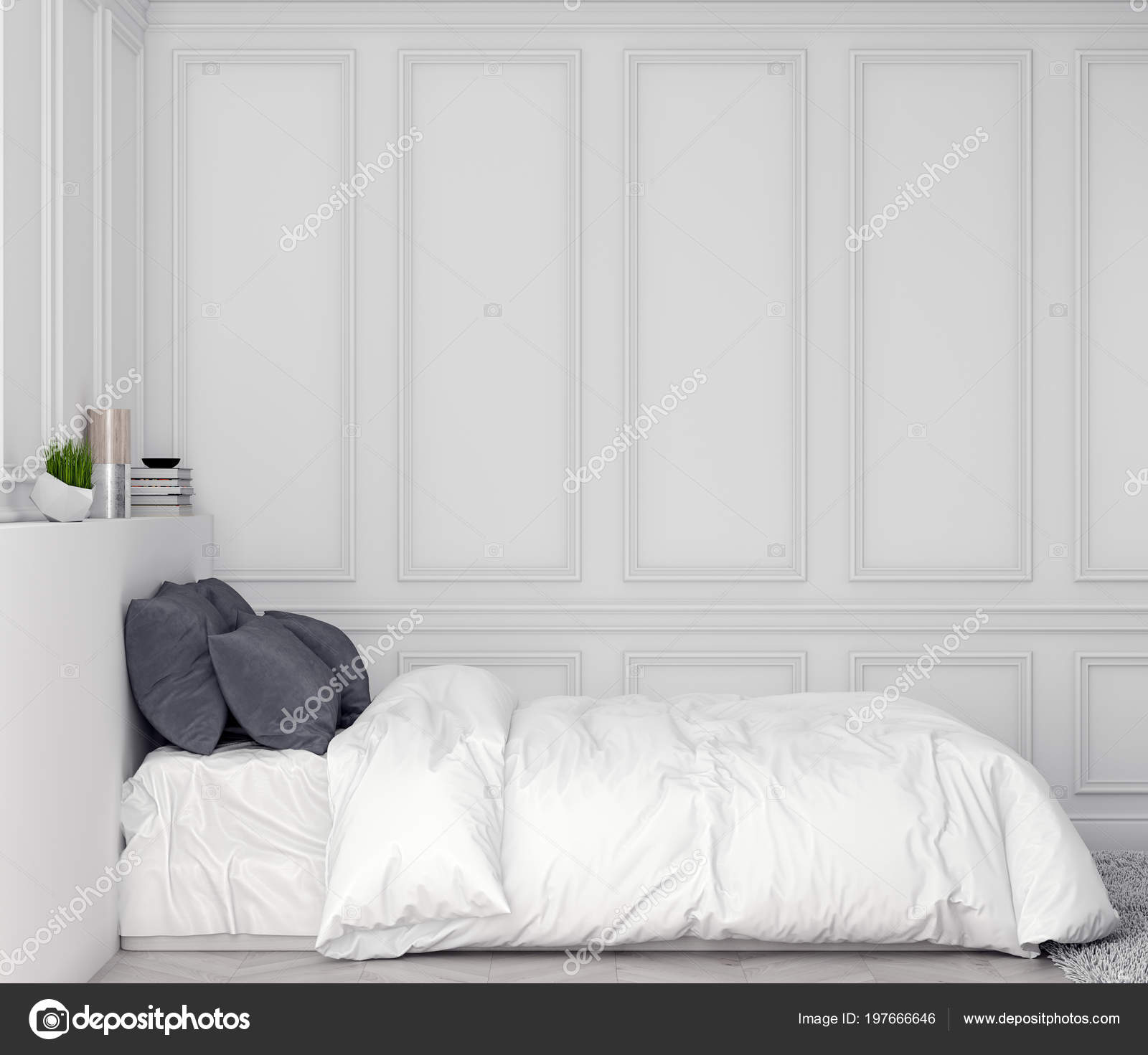 Mock Up Poster Frame In Bedroom Interior Background With