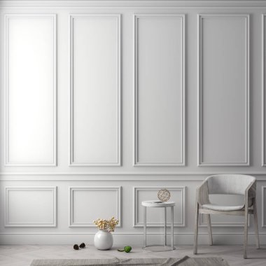Poster çerçevesi ile klasik duvar, 3d illüstrasyon iç arka plan dalga