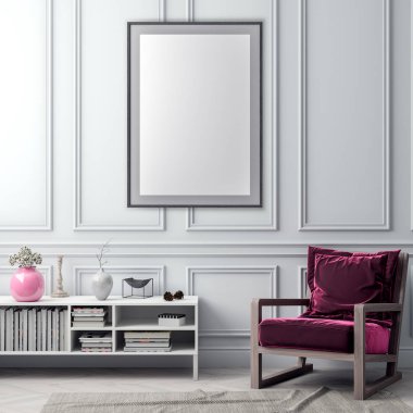 Poster çerçevesi iç arka plan ve klasik duvar, 3d çizim kadar alay