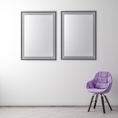 Poster çerçevesi hipster iç arka planda, 3d çizim kadar alay