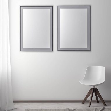 Poster çerçevesi hipster iç arka planda, 3d çizim kadar alay
